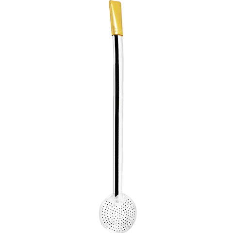 Bomba Lisa Chimarrão Terere Mate 25cm Inox Folhada Ouro 18k