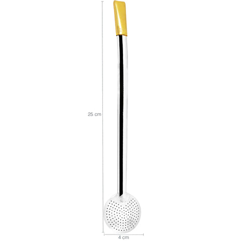 Bomba Lisa Chimarrão Terere Mate 25cm Inox Folhada Ouro 18k