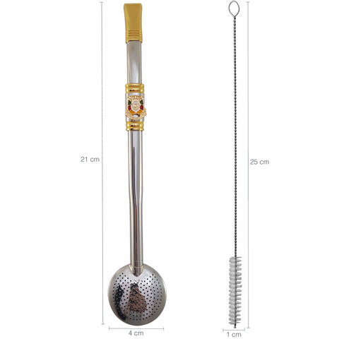 Bomba Chimarrão Rosca Aço Inox 304 Ouro 18k Pingente Desenho Brasao