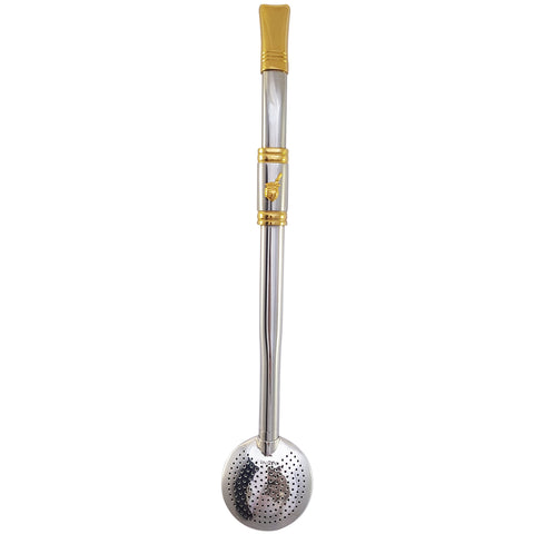 Bomba Chimarrão Rosca Aço Inox 304 Ouro 18k Pingente Desenho Cuia