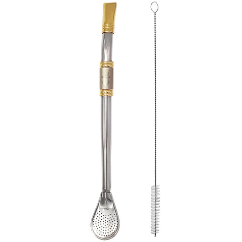 Bomba Para Mate Chimarrão ou Terere 24cm Inox Ouro 18k Pera Cuia