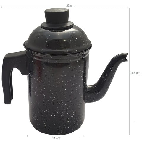 Bule De Café Chá Ágata Esmaltado Retro 1,5 Litros Preto