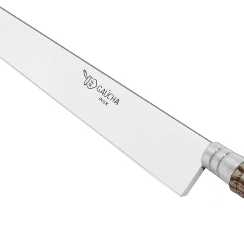 Faca Cutelaria 12'' Rabo De Tatu Churrasco Bainha De Couro Inox