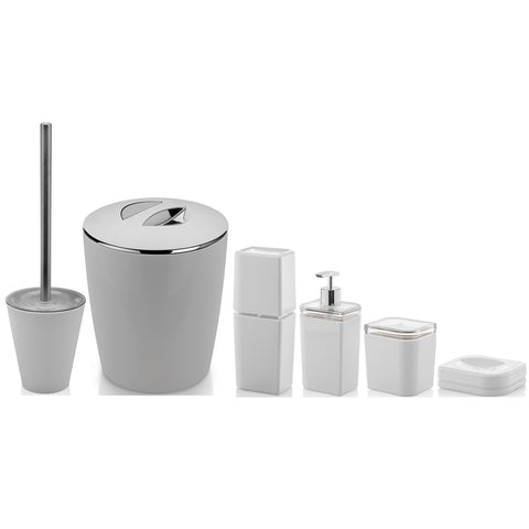 Kit Conjunto Banheiro Utensílios Bancada Escovinha Lixeira