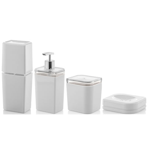 Kit Conjunto Banheiro Utensílios Bancada Escovinha Lixeira