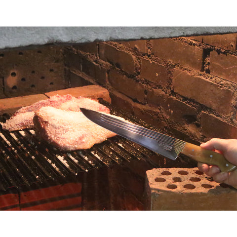 Facão Faca Churrasco 10'' Aço Carbono 1070 Full Tang Listrado Cabo Chifre Claro