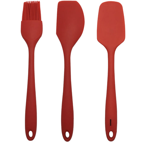 Conjunto Utensílios De Cozinha Silicone Colher Espátula Pincel Brinox Vermelho