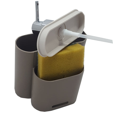 Dispenser Flat Para Detergente E Esponja Pia Cozinha 500ml Cinza