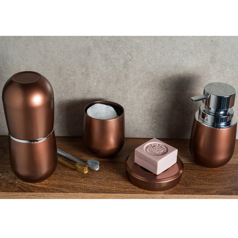 Conjunto Banheiro Belly Saboneteiras Porta Escova Algodão Cobre