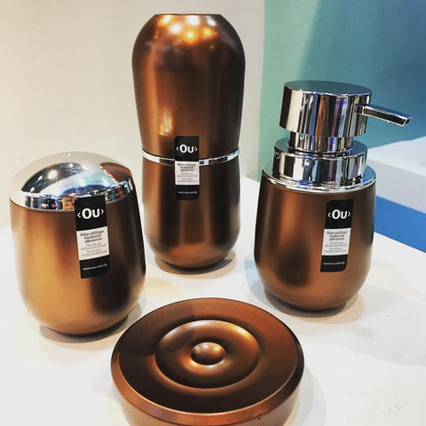 Conjunto Banheiro Belly Saboneteiras Porta Escova Algodão Cobre