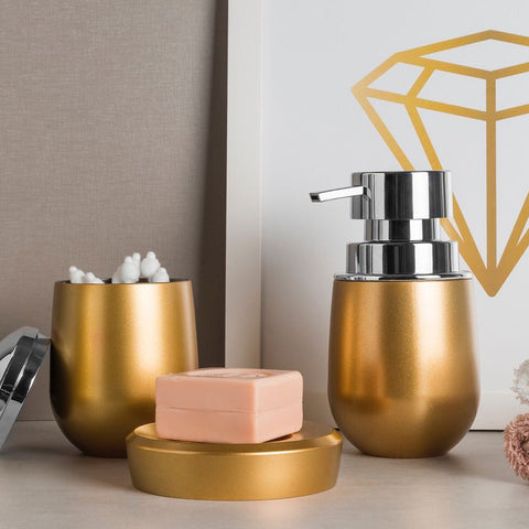 Conjunto Banheiro Belly Saboneteiras Porta Escova Algodão Dourado