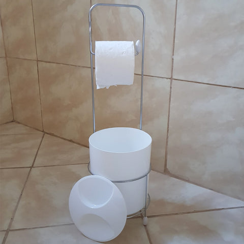 Suporte Papeleira E Lixeira Com Tampa Porta Papel Higiênico Branca