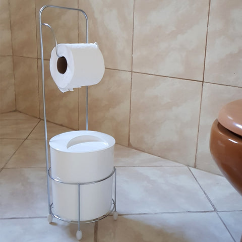 Suporte Papeleira E Lixeira Com Tampa Porta Papel Higiênico Branca