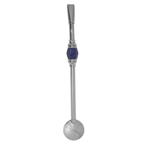 Bomba 27cm Inox Chimarrão Decorada Pedra Ágata Bojo Normal Azul