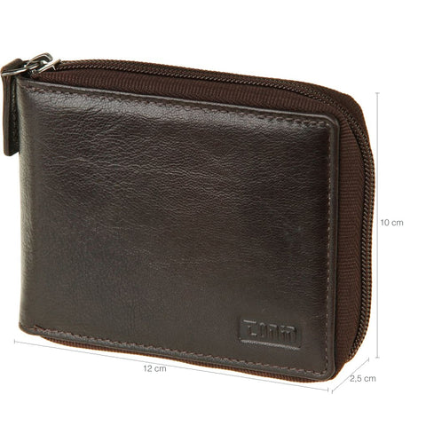 Carteira Masculina De Couro Fechamento Em Zíper Bolso Tonin