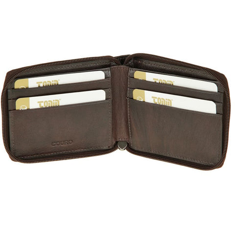 Carteira Masculina De Couro Fechamento Em Zíper Bolso Tonin