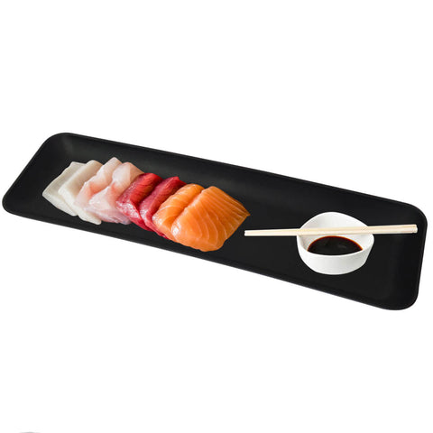 Kit 15 Prato para Sushi Comida Japonesa Bandejas para Servir Retangulares Coza Preto