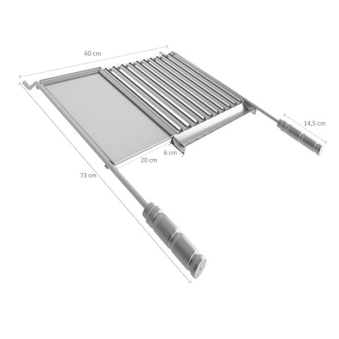 Grelha Inox Para Churrasco Com Coletor de Gordura E Chapa Auxiliar