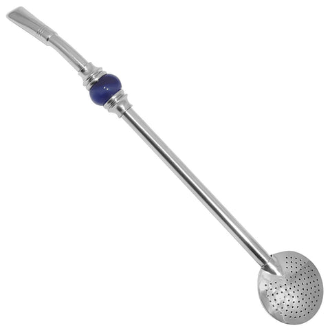 Bomba Chimarrão Inox Bojo Removível Pedra Ágata Redonda 25cm Azul