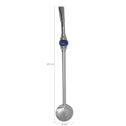 Bomba Chimarrão Inox Bojo Removível Pedra Ágata Redonda 25cm Azul