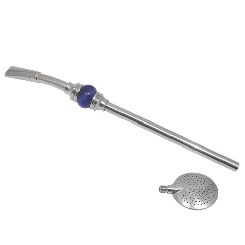 Bomba Chimarrão Inox Bojo Removível Pedra Ágata Redonda 25cm Azul