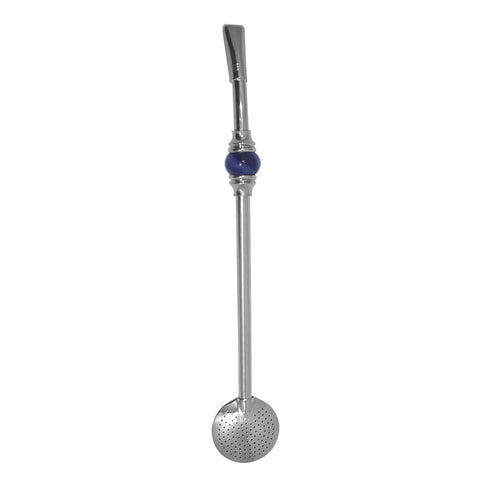 Bomba Chimarrão Inox Bojo Removível Pedra Ágata Redonda 25cm Azul