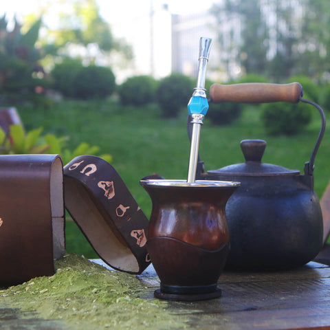 Bomba Para Chimarrão E Tererê Cuia Aço Inox 304 Com Pedraria Azul Turquesa