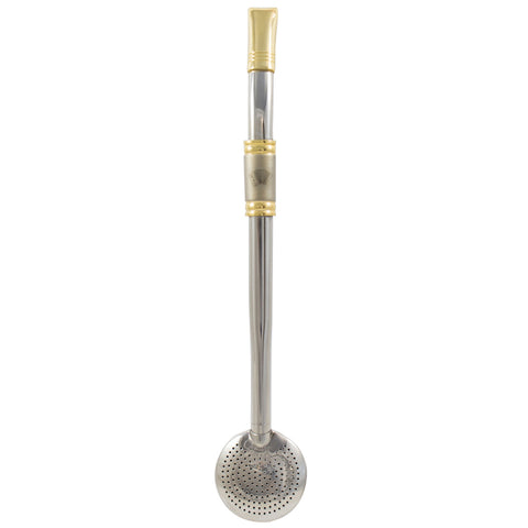Bomba De Chimarrão Aço Inox Banho Ouro 18k Desenho Gaita