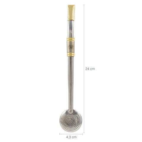Bomba De Chimarrão Aço Inox Banho Ouro 18k Desenho Gaita
