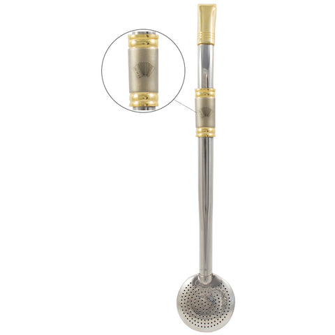 Bomba De Chimarrão Aço Inox Banho Ouro 18k Desenho Gaita