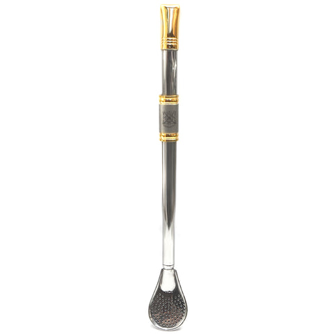 Bomba Para Mate Chimarrão ou Terere 24cm Inox Ouro 18k Pera Brasão