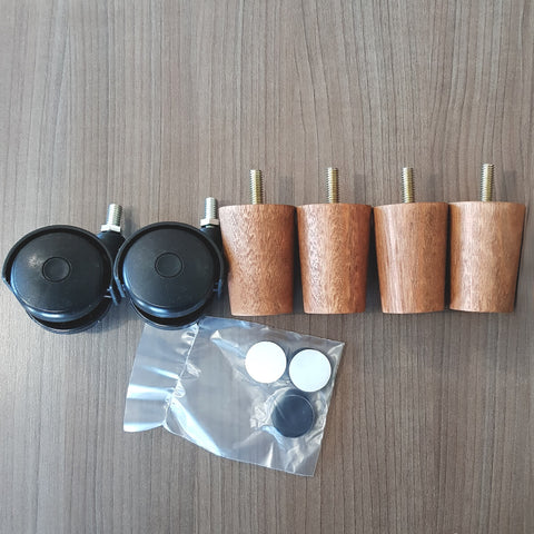 Kit 6 Pés Para Cama Box De Solteiro 4 Fixos E 2 Rodízios Mel