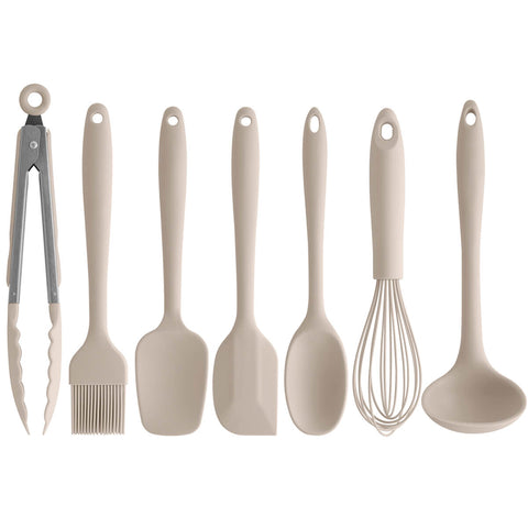 Conjunto Jogo de Talheres Silicone Colher Espátula Concha Fouet Bege
