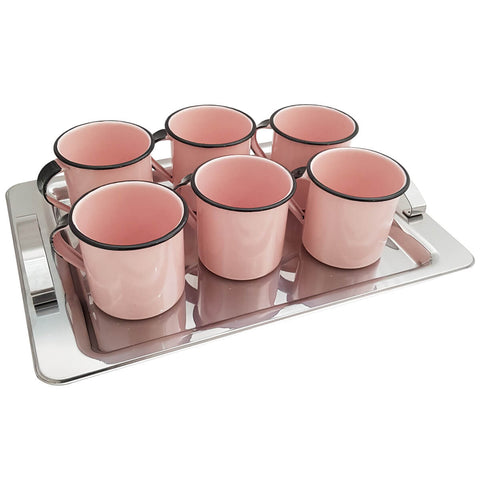 Jogo 6 Xícaras Café Caneca Esmaltada 400ml Caneca de Agata Rosa