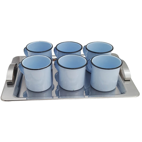 Jogo 6 Xícaras Café Caneca Esmaltada 400ml Caneca de Agata Azul Claro