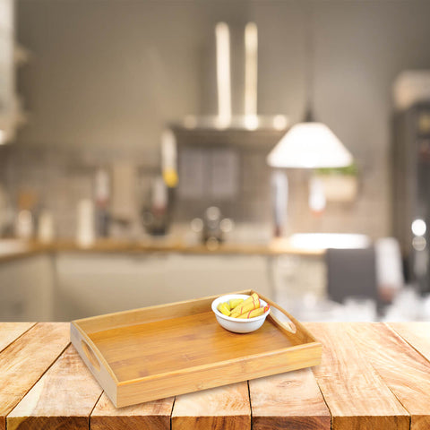 Bandeja de Bambu Para Servir Cozinha Café Decorar Retangular