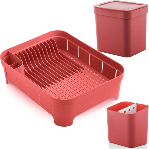 Kit Pia Cozinha Escorredor De Louça E Talheres Lixeira 2,5l Vermelho