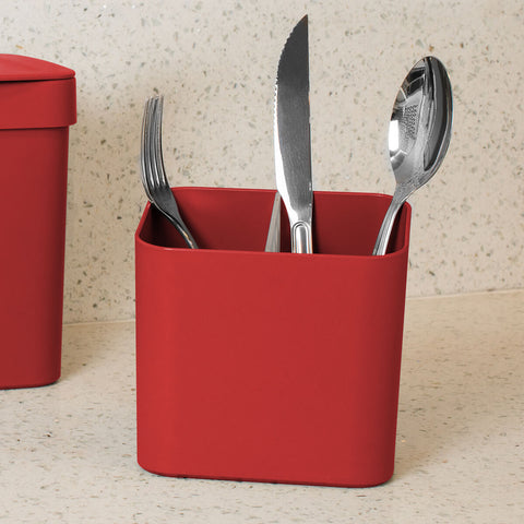 Kit Pia Cozinha Escorredor De Louça E Talheres Lixeira 2,5l Vermelho