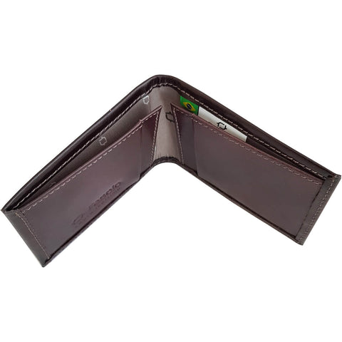 Carteira Masculina de Couro Pequena Porta Cartões Cédulas e Documentos Fasolo Café