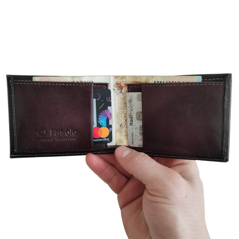 Carteira Masculina de Couro Pequena Porta Cartões Cédulas e Documentos Fasolo Café