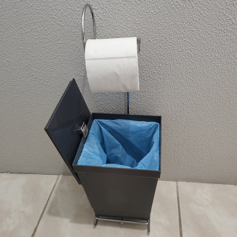 Suporte Para Papel Higiênico Com Lixeira De Chão Banheiro Cinza