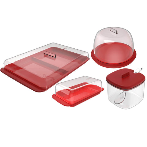 Conjunto Porta Frios Manteigueira Porta Queijo Minas E Açucareiro Vermelho