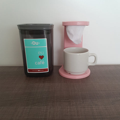 Conjunto Mini Coador De Café E Pote Hermético Para Café Ou Rosa Quartzo com Chumbo