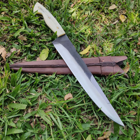 Faca Artesanal Churrasco Aço Cirúrgico Inox 420c Fulltang 10' Thomazi Brut Forge Cabo de Osso