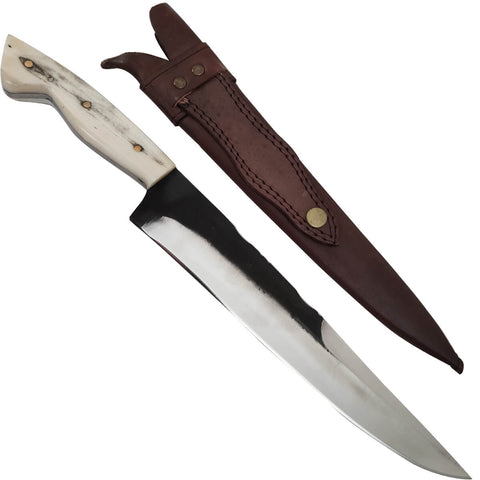 Faca Artesanal Churrasco Aço Cirúrgico Inox 420c Fulltang 10' Thomazi Brut Forge Cabo de Osso