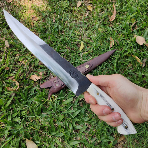 Faca Artesanal Churrasco Aço Cirúrgico Inox 420c Fulltang 10' Thomazi Brut Forge Cabo de Osso