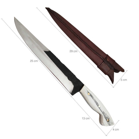 Faca Artesanal Churrasco Aço Cirúrgico Inox 420c Fulltang 10' Thomazi Brut Forge Cabo de Osso