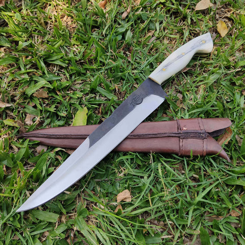 Faca Artesanal Churrasco Aço Cirúrgico Inox 420c Fulltang 10' Thomazi Brut Forge Cabo de Osso