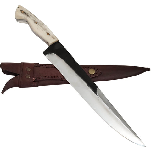 Faca Artesanal Churrasco Aço Cirúrgico Inox 420c Fulltang 10' Thomazi Brut Forge Cabo de Osso