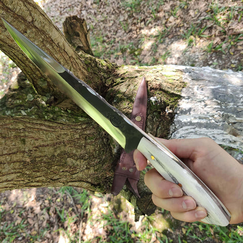 Faca Artesanal Churrasco Aço Cirúrgico Inox 420c Fulltang 10' Thomazi Brut Forge Cabo de Osso